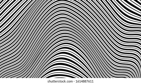 Abstract modern stripped wavy pattern backdrop. Optical illusion background.
