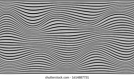 Abstract modern stripped wavy pattern backdrop. Optical illusion background.