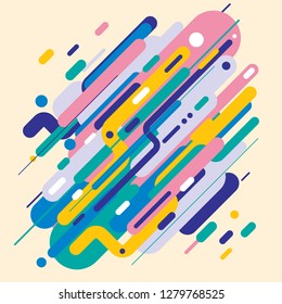 Abstract modern style with composition made of various rounded shapes in colorful design shapes. Diagonal geometric elements background. Vector illustration