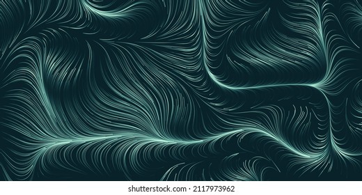 Abstract Modern Style Geometric Background Design, Metallic Green Lit 3D Flowing Spreading Curved Lines Pattern - Dark Line Art in Editable Vector Format