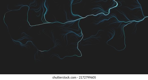 Abstract Modern Style Geometric Background Design, Blue and White Lit 3D Flowing Spreading Curving Lines Pattern - Dark Digitally Generated Line Art in Editable Vector Format