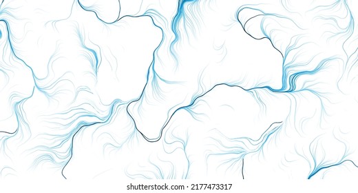 Resumen Estilo moderno Diseño de fondo geométrico, azul y blanco 3D Patrón de líneas curvas de dispersión de flujo - Arte de línea de generación digital claro, plantilla en formato de vector modificable