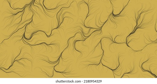 Abstract Modern Style Geometric Background Design, Mustard Yellow and Black Flowing Spreading Curving Lines Pattern - Digitally Generated Line Art, Template in Editable Vector Format