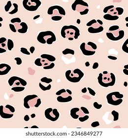 Abstract modern stylized leopard seamless pattern. Trendy animal skin background. Pink black white decorative vector illustration for print, postcard, fabric, textile.