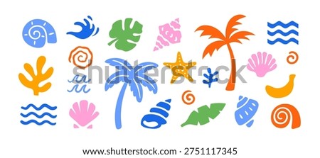 Abstract modern summer ocean sea set in naive style