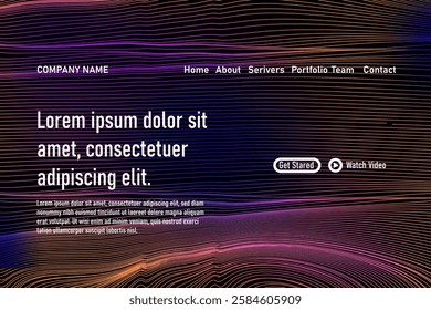 Abstract modern tech landing page template with flowing digital lines, smooth particle waves, and big data design. Vibrant, futuristic background for reports, flyers, posters, and covers. Vector EPS.