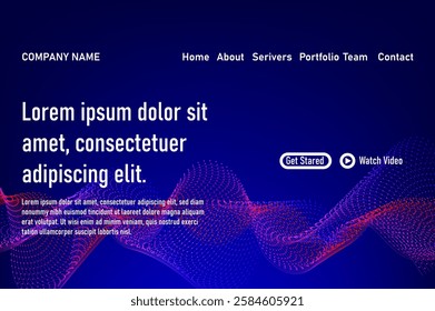 Abstract modern tech landing page template with flowing digital lines, smooth particle waves, and big data design. Vibrant, futuristic background for reports, flyers, posters, and covers. Vector EPS.