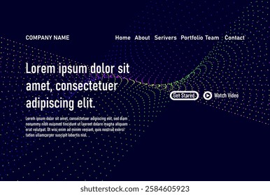 Abstract modern tech landing page template with flowing digital lines, smooth particle waves, and big data design. Vibrant, futuristic background for reports, flyers, posters, and covers. Vector EPS.