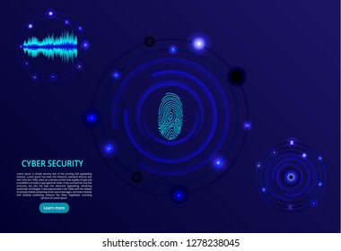 
Abstract Modern Technology Background. The Concept Of Cybersecurity And Cyber Defense. Fingerprint, Retinal And Voice Recognition - Vector Illustration.