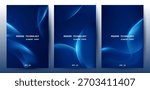 Abstract Modern Technology Background with Glowing Blue Curved Lines, Poster Set