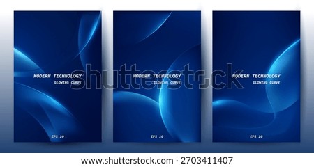 Abstract Modern Technology Background with Glowing Blue Curved Lines, Poster Set