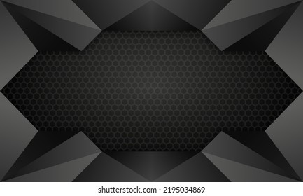 Abstrakte, moderne Technologie, schwarzer Gaming-Hintergrund mit Hexagon-Panel