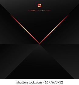 Resumen del concepto de tecnología moderna triángulo de polígono negro sobre fondo de iluminación de resplandor rojo. Ilustración del vector