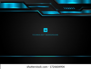 Abstract modern technology concept geometric black and blue glowing light metallic frame layout design on dark background. Vector illustration