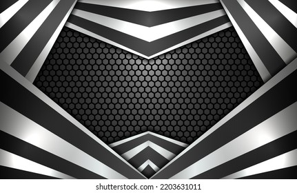 Abstract modern technology dark gaming backdrop banner background with metallic silver border