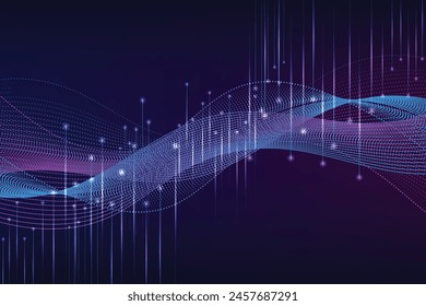 Abstract modern technology digital futuristic concept dynamic mesh gradient wave lines with arrows lines and lighting effect on dark background