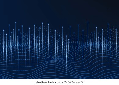 Abstract modern technology digital futuristic concept dynamic mesh blue wave lines with arrows lines and lighting effect on dark background