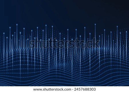 Abstract modern technology digital futuristic concept dynamic mesh blue wave lines with arrows lines and lighting effect on dark background