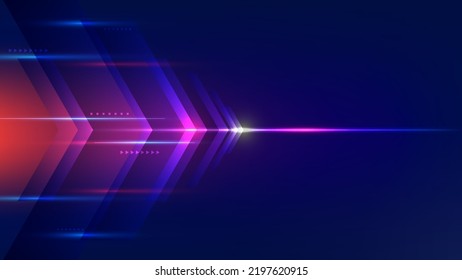Abstract modern technology futuristic concept high speed movement blue arrows geometric stripe lines with lighting effect on dark background. Vector illustration