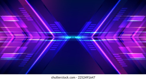 Abstract modern technology futuristic concept high speed movement blue arrows geometric stripe lines with lighting effect on dark background. Vector illustration