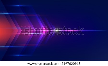 Abstract modern technology futuristic concept high speed movement blue arrows geometric stripe lines with lighting effect on dark background. Vector illustration