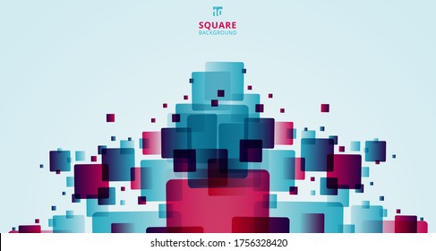 Abstract modern technology futuristic squares geometric blue and pink pattern overlay on white background with space for your text. Vector illustration