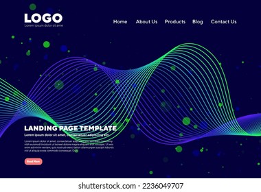Abstract modern technology Landing page template, flowing line digital technology, smooth particle wave, big data techno design concept background wallpaper, Annual reports, flyer, poster, cover. EPS