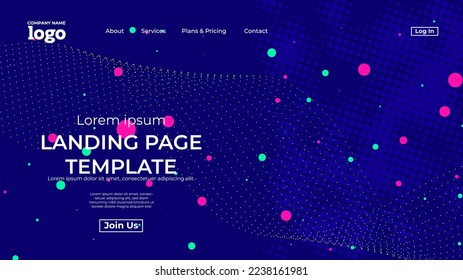 Abstract modern technology Landing page template, flowing line digital technology, smooth particle wave, big data techno design concept background wallpaper, Annual reports, flyer, poster, cover. EPS