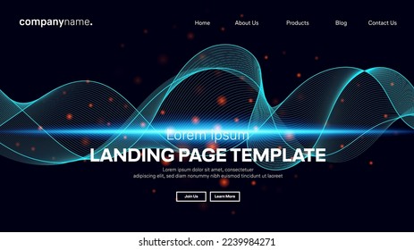 Abstract modern technology Landing page template, flowing line digital technology, smooth particle wave, big data techno design concept background wallpaper, Annual reports, flyer, poster, cover. EPS