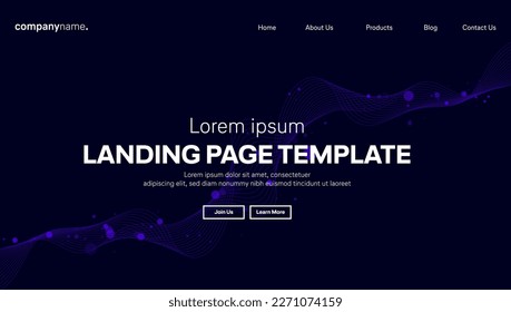 Abstract modern technology Landing page template, flowing line digital technology, smooth particle wave, big data techno design concept background wallpaper, Annual reports, flyer, poster, cover. EPS
