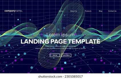 Abstract modern technology Landing page template, flowing line digital technology, smooth particle wave, big data techno design concept background wallpaper, Annual reports, flyer, poster, cover. EPS