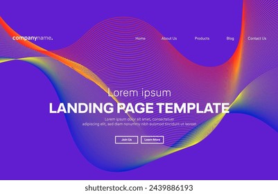 Plantilla de la página de aterrizaje, tecnología digital de línea fluida, onda de partículas lisa, fondo de pantalla de concepto de diseño tecnológico de big data, informes anuales, volante, póster, cubierta. EPS 
