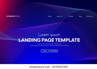 Abstract modern technology Landing page template, flowing line digital technology, smooth particle wave, big data techno design concept background wallpaper, Annual reports, flyer, poster, cover. EPS