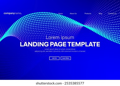 Abstract modern technology Landing page template, flowing line digital technology, smooth particle wave, big data techno design concept background wallpaper, Annual reports, flyer, poster, cover. EPS 