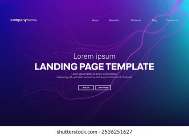 Abstract modern technology Landing page template, flowing line digital technology, smooth particle wave, big data techno design concept background wallpaper, Annual reports, flyer, poster, cover. EPS 