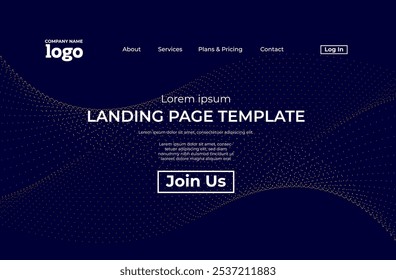 Tecnologia moderna modelo da página de aterrissagem, tecnologia digital de linha fluente, onda de partícula suave, papel de parede de fundo do conceito do projeto do techno de grandes dados, relatórios anuais, folheto, cartaz, capa. EPS
