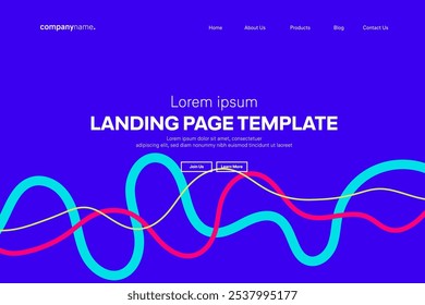 Tecnologia moderna modelo da página de aterrissagem, tecnologia digital de linha fluente, onda de partícula suave, papel de parede de fundo do conceito do projeto do techno de grandes dados, relatórios anuais, folheto, cartaz, capa. EPS
