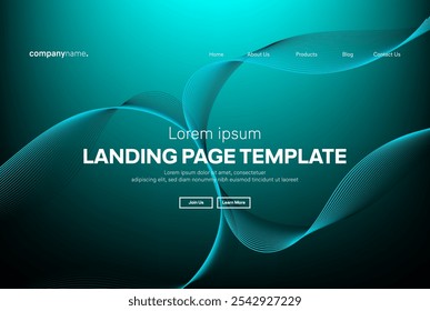 Abstract modern technology Landing page template, flowing line digital technology, smooth particle wave, big data techno design concept background wallpaper, Annual reports, flyer, poster, cover. EPS 