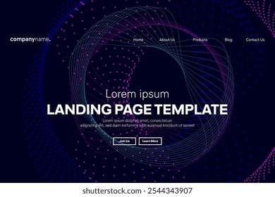 Tecnologia moderna modelo da página de aterrissagem, tecnologia digital de linha fluente, onda de partícula suave, papel de parede de fundo do conceito do projeto do techno de grandes dados, relatórios anuais, folheto, cartaz, capa. EPS 