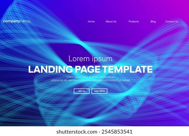 Abstract modern technology Landing page template, flowing line digital technology, smooth particle wave, big data techno design concept background wallpaper, Annual reports, flyer, poster, cover. EPS