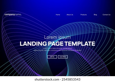 Tecnologia moderna modelo da página de aterrissagem, tecnologia digital de linha fluente, onda de partícula suave, papel de parede de fundo do conceito do projeto do techno de grandes dados, relatórios anuais, folheto, cartaz, capa. EPS