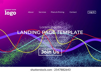 Abstract modern technology Landing page template, flowing line digital technology, smooth particle wave, big data techno design concept background wallpaper, Annual reports, flyer, poster, cover. EPS
