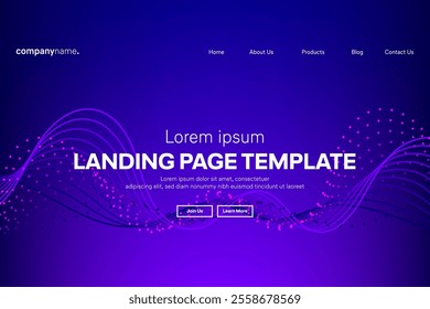 Abstract modern technology Landing page template, flowing line digital technology, smooth particle wave, big data techno design concept background wallpaper, Annual reports, flyer, poster, cover. EPS 