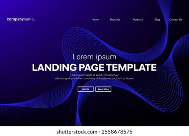 Abstract modern technology Landing page template, flowing line digital technology, smooth particle wave, big data techno design concept background wallpaper, Annual reports, flyer, poster, cover. EPS 