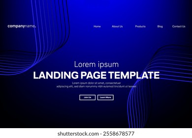 Abstract modern technology Landing page template, flowing line digital technology, smooth particle wave, big data techno design concept background wallpaper, Annual reports, flyer, poster, cover. EPS 