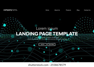 Abstract modern technology Landing page template, flowing line digital technology, smooth particle wave, big data techno design concept background wallpaper, Annual reports, flyer, poster, cover. EPS 