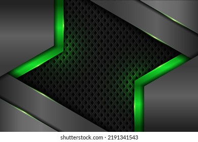 Resumen de tecnología moderna superposición de verde brillante geométrico sobre fondo metálico plateado