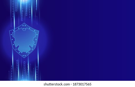 Abstract modern technology security background. Shining blue technology style security shield protection computer vector illustration