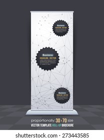 Abstract Modern Technology Symbols, Geometric Polygonal Trend Molecular Dots Array Concept Background Theme. Business Roll-Up Banner, Poster Design, Vertical Advertising Vector Template 
