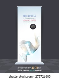 Abstract Modern Technology Symbols, Geometric Polygonal Trend Molecular Dots Array Concept Background Theme. Business Roll-Up Banner, Poster Design, Vertical Advertising Vector Template 